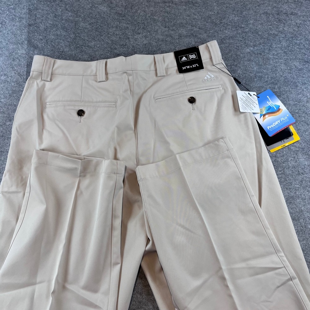 Adidas Men Climalite Flat Front Golf Pants Ecru Beige 34x32 Performance Trousers - Picture 5 of 9